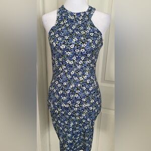 Floral Sleeveless Midi Dress in Blue